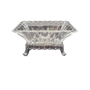 Vintage F. B. Rogers Crystal Dish Silver Plated Base Dinnerware Trinket Storage
